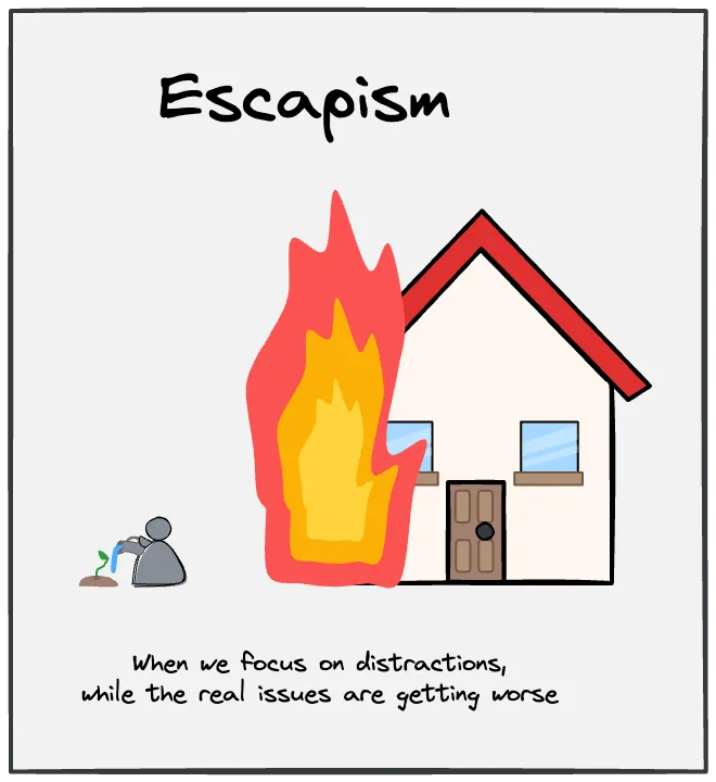 Escapism is withdrawing from difficulty through distraction and avoidance
